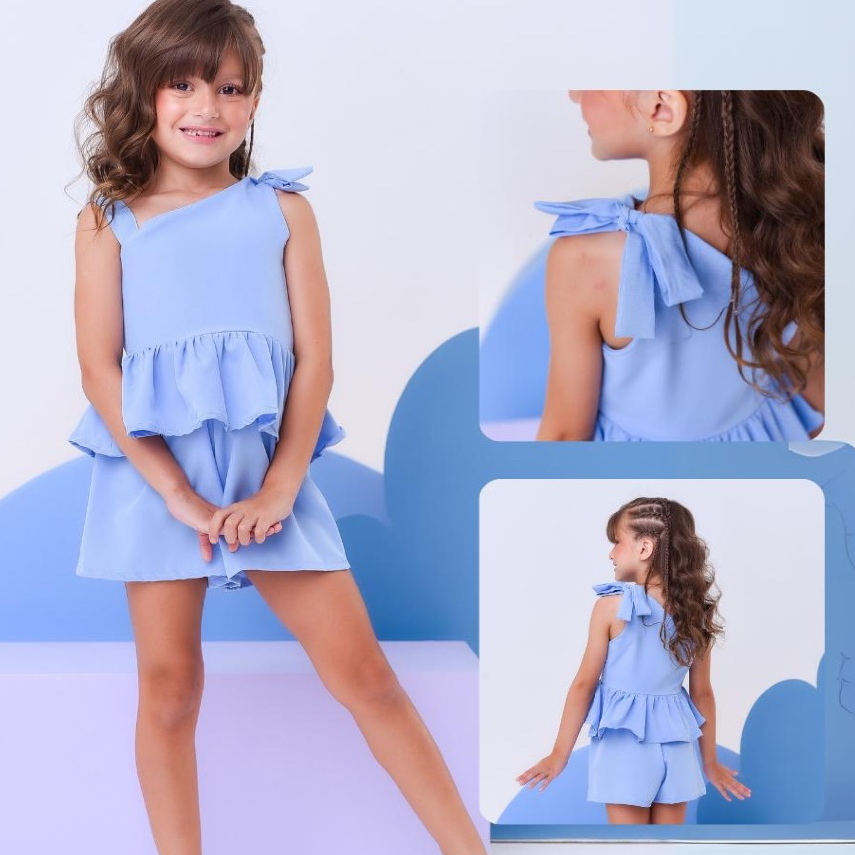 Conjunto infantil menina short e blusa casual