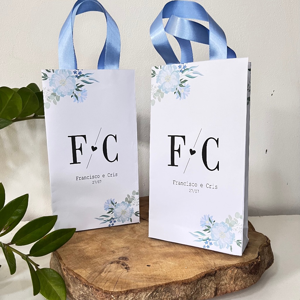 Sacola Convite AZUL SERENITY |Padrinhos, Madrinha Casamento |Daminhas e Pajem| em Oferta na Shopee