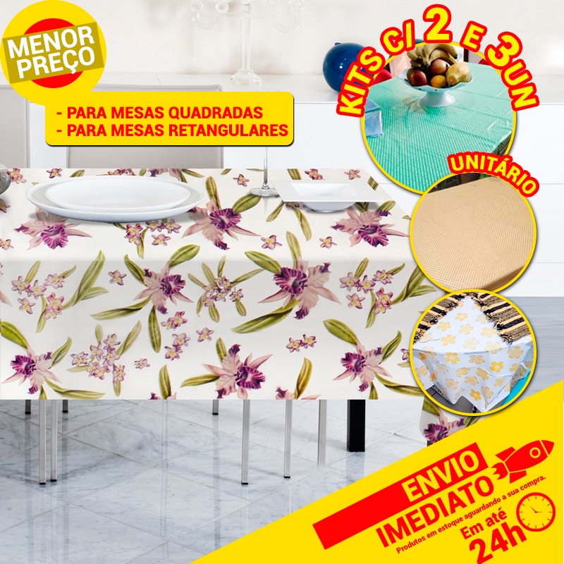 Toalha de Mesa Impermeável Estampas Sortidas Decoração Cozinha 4 e 6 Lugares Unidade e Kit C/ 2 4 3