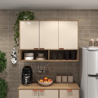 Armário Modular Suspenso com 3 Portas e Nicho Ideal para Cozinha, Lavanderia Pequena Área De Serviço Design Industrial em Oferta na Shopee