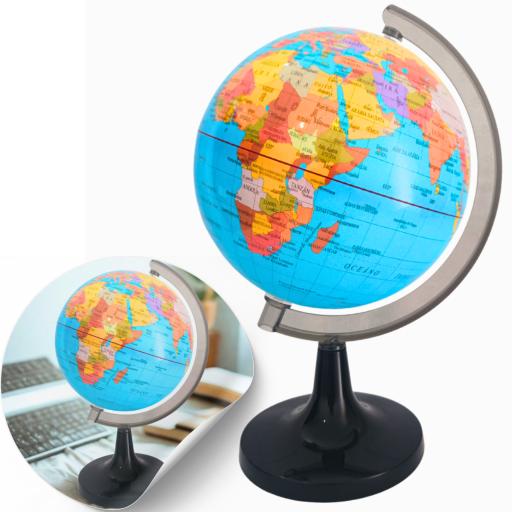 Globo Terrestre Escolar Giratório De Mesa Mapa Mundi 14cm Diâmetro e 23cm Altura