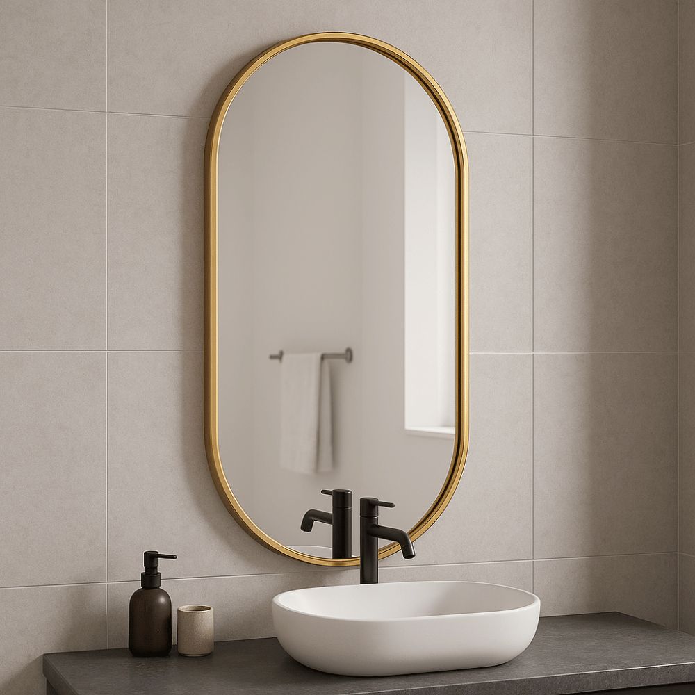 Espelho Oval Lopazzi 80x50cm com Moldura em Alumínio Decoração Banheiro Lavabo Quarto Sala