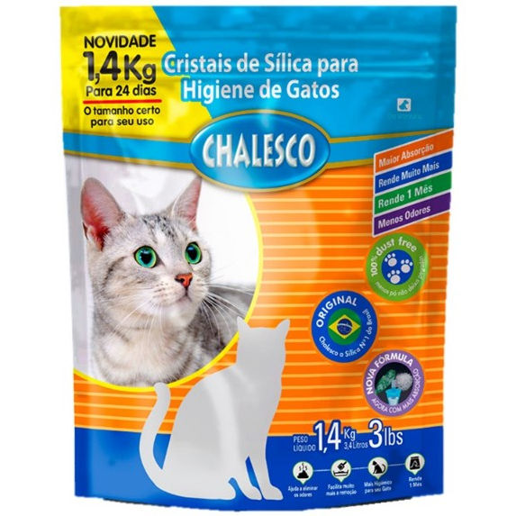 Areia Sanitária higiênica Cristais De Sílica para gato torrão 1,4kg Chalesco