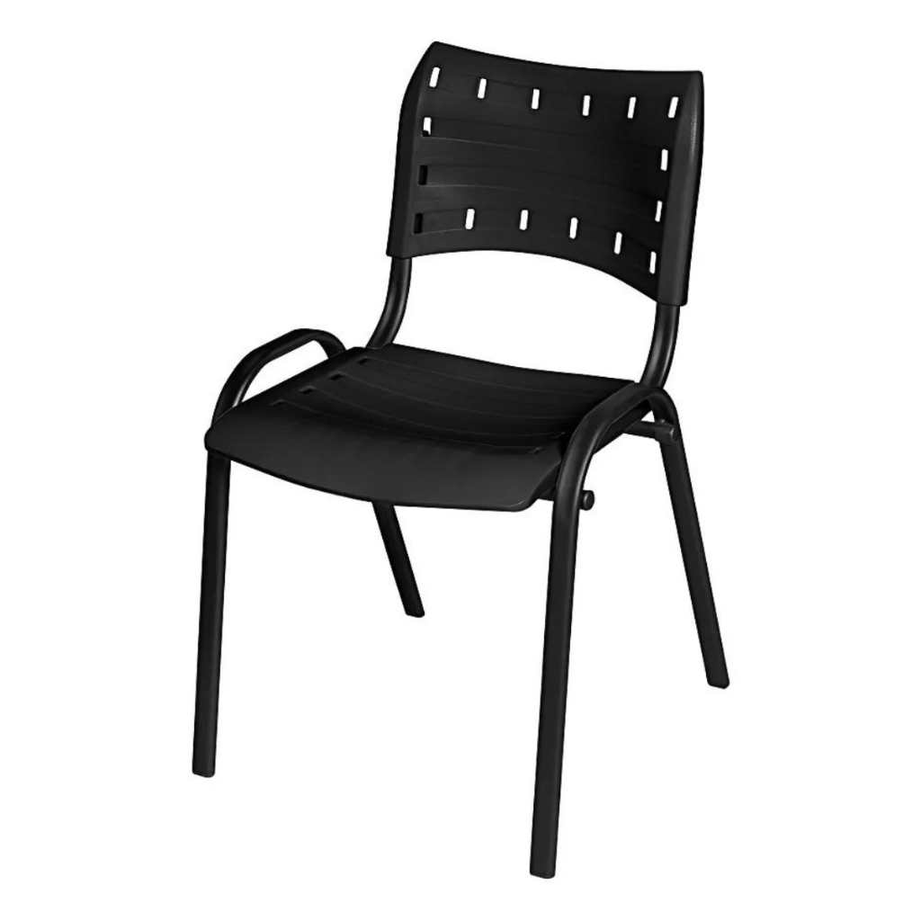 Cadeira Iso Fixa Plástica Empilhável Escolar Igreja Eventos Tubo Oblongo Estrutura Em Aço Preto em Oferta na Shopee