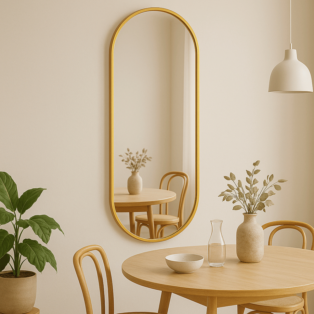 Espelho Corpo Inteiro Oval com Moldura de Alumínio 1 Metro 115cmx50cm Banheiro Sala Hall Quarto - Home & Living