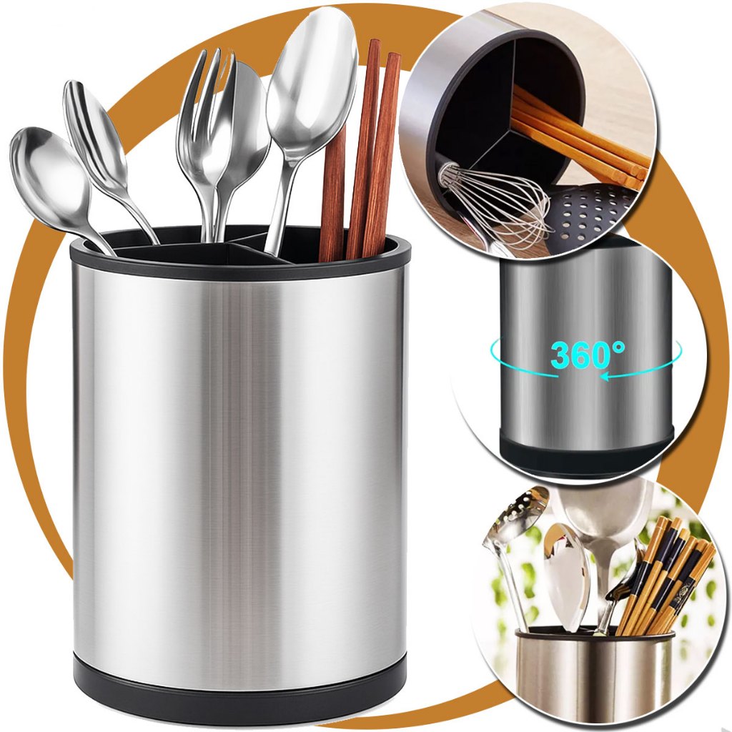 Porta Talheres Organizador Utensílios Escorredor Giratório Inox Lcrshop Luxo Pia Mesa Premium