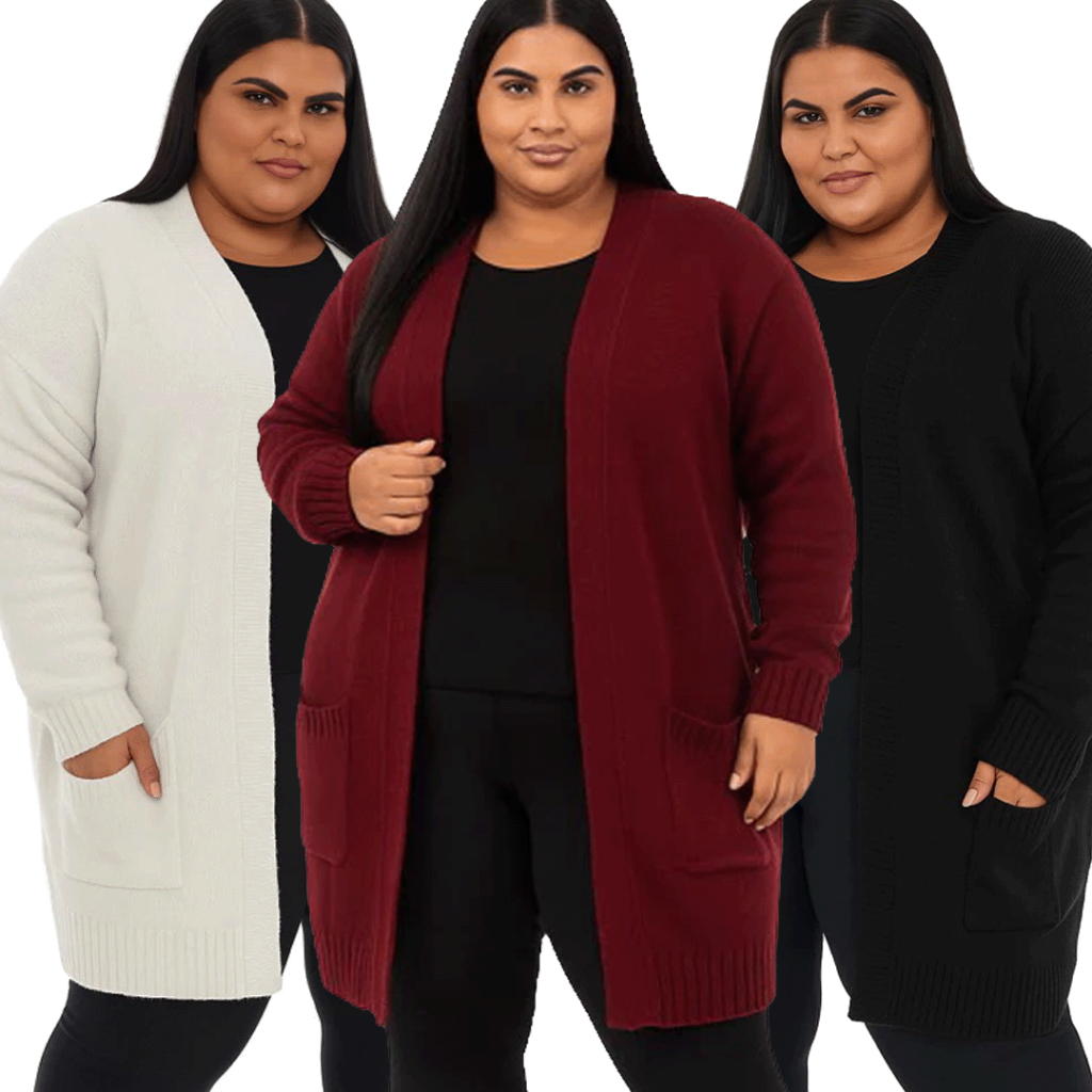 Casaco Cardigan Plus Size de Frio Feminino Tricot Tamanho Grande