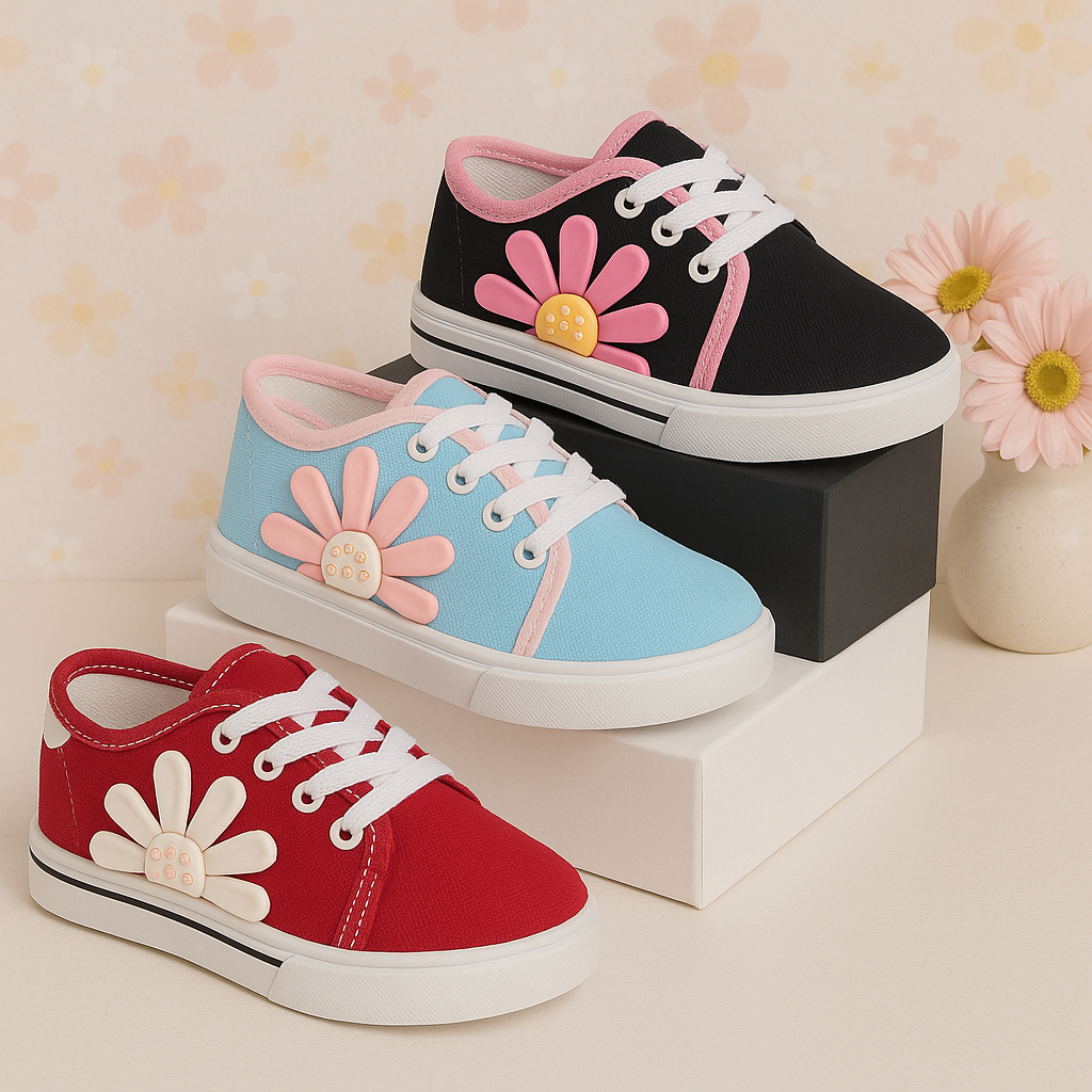 Tênis Infantil Menina Cano Baixo Star Floral Casual Volta as Aulas Flor Criança Leve Confo...