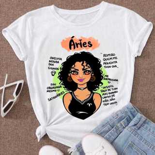 Camiseta Signo Feminina - Estampa Divertida Zodíaco | Malha Poliflex M G GG em Oferta na Shopee