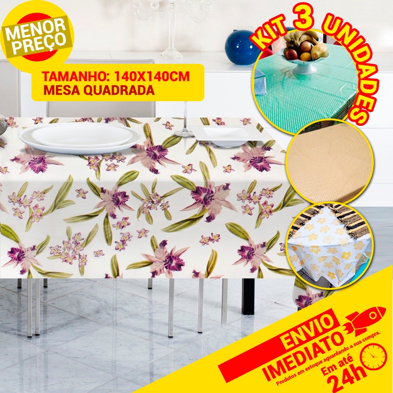 Kit com 3 Toalhas de Mesa Impermeável Estampas Sortidas Decoração Cozinha 4 Lugares 140 x 140cm em Oferta na Shopee