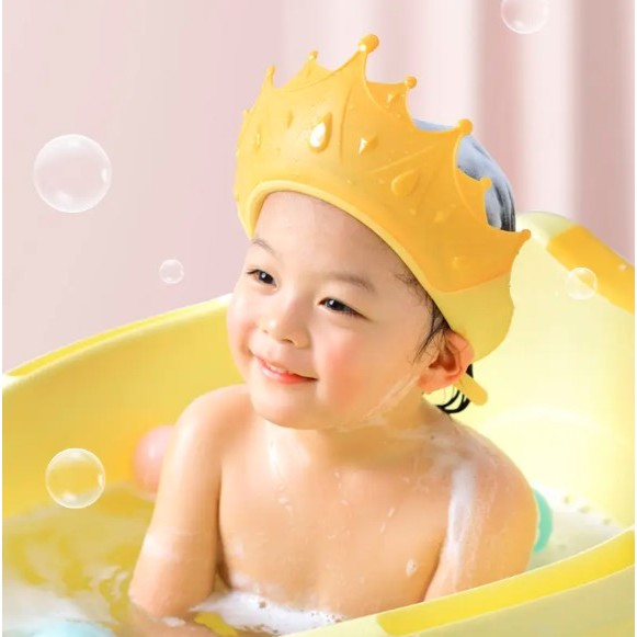 Touca de Banho de Criança Impermeável Chapeu Coroa Boné Bebe Ajustável Praia Amarelo Unissex