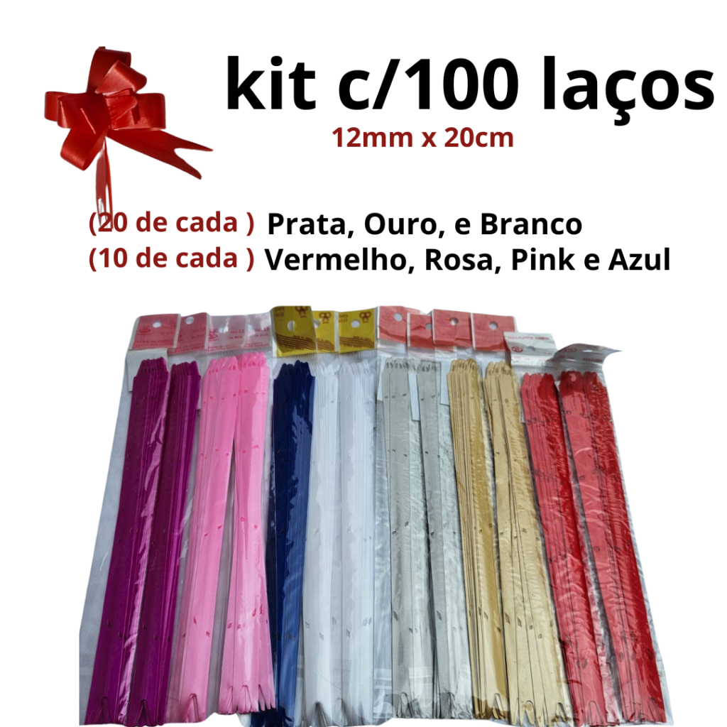 Laço Facil kit com 100 unid 12mmx20cm Sortido Colorido Fechamento Embalagens Pronto, Presente, Ovo Pascoa, Fita