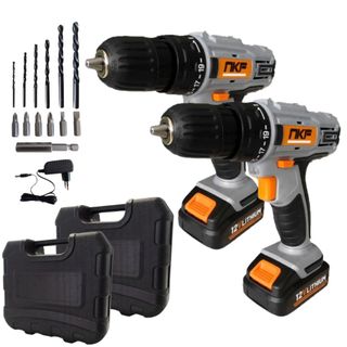 Kit com 2 Furadeiras Parafusadeiras à Bateria 12V e Maleta com Brocas, Bits e Acessórios FP12X NKF