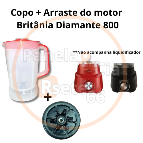 Kit COPO + ARRASTE do motor de liquidificador BRITÂNIA Diamante 800  / 950 - BLQ970 Translúcido