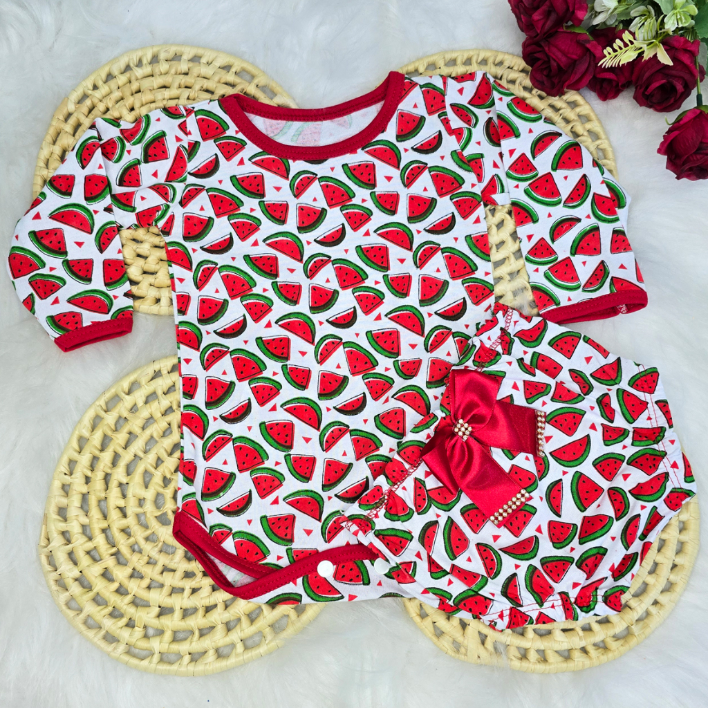 Kit Conjunto Roupa Infantil Bebê Menina Body e Short | Embalado p/ Presente e Envio Imediato