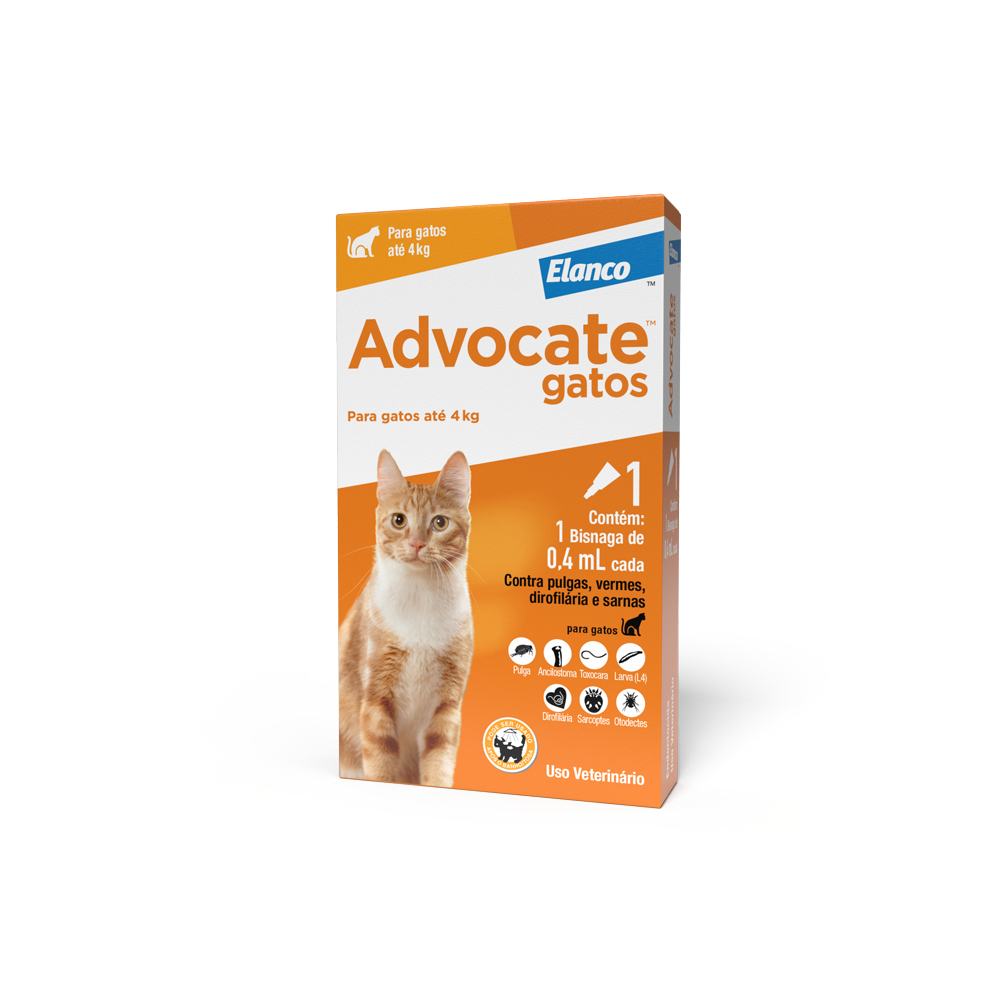 Antipulgas Vermes Sarnas Elanco Advocate 0,4 Ml Para Gatos Até 4 Kg 1 Bisnaga - Pets