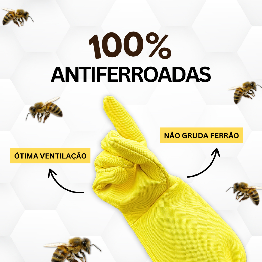 Luva Apicultor Antiferroadas Não Gruda Ferrão Tecido Cross Resistente Proteção Manejo SR Apicultura