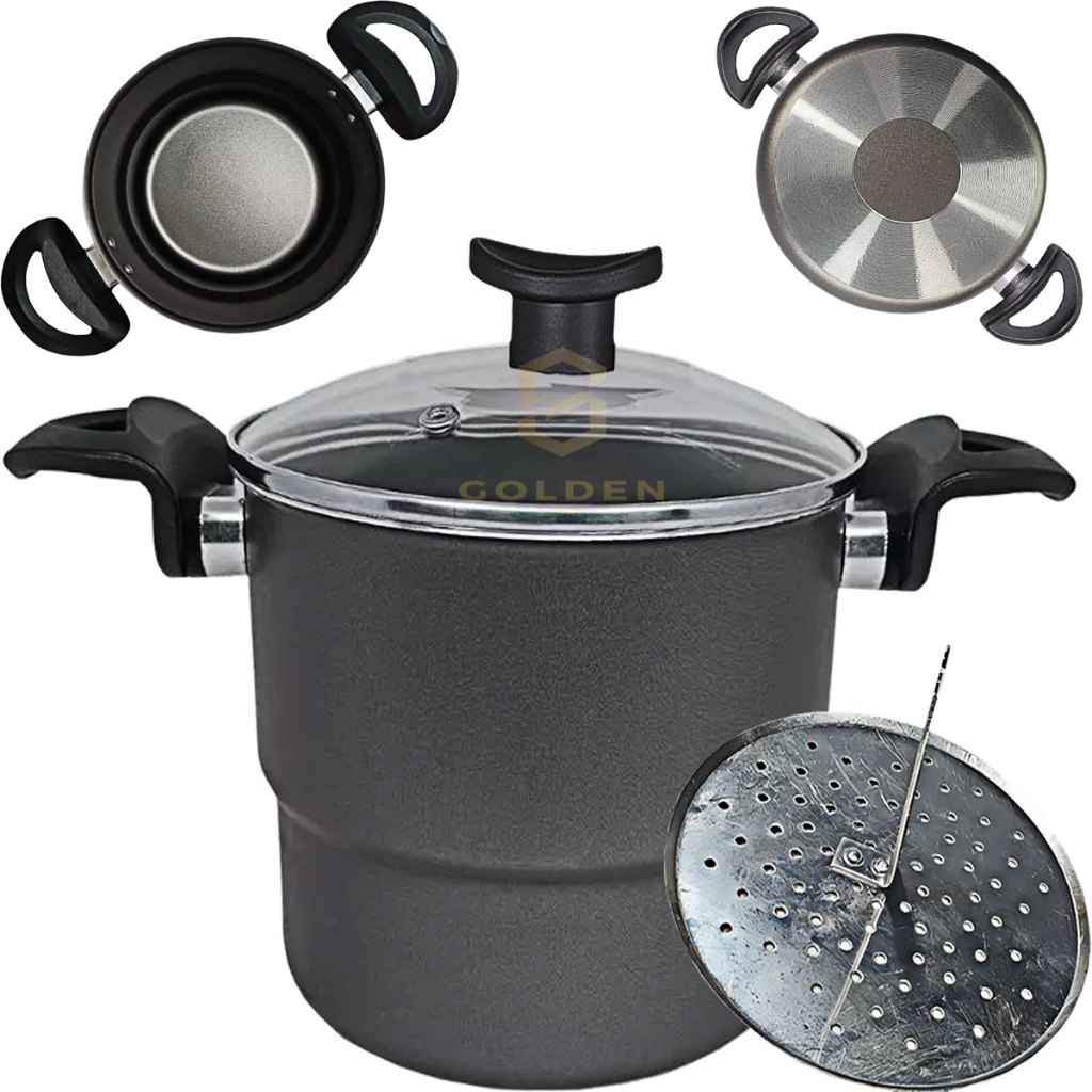 Cuscuzeiro 16 cm com Tampa de Vidro Antiaderente Teflon 5 Camadas Variação de Cores em Oferta na Shopee