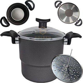 Cuscuzeiro 16 cm com Tampa de Vidro Antiaderente Teflon 5 Camadas Variação de Cores em Oferta na Shopee