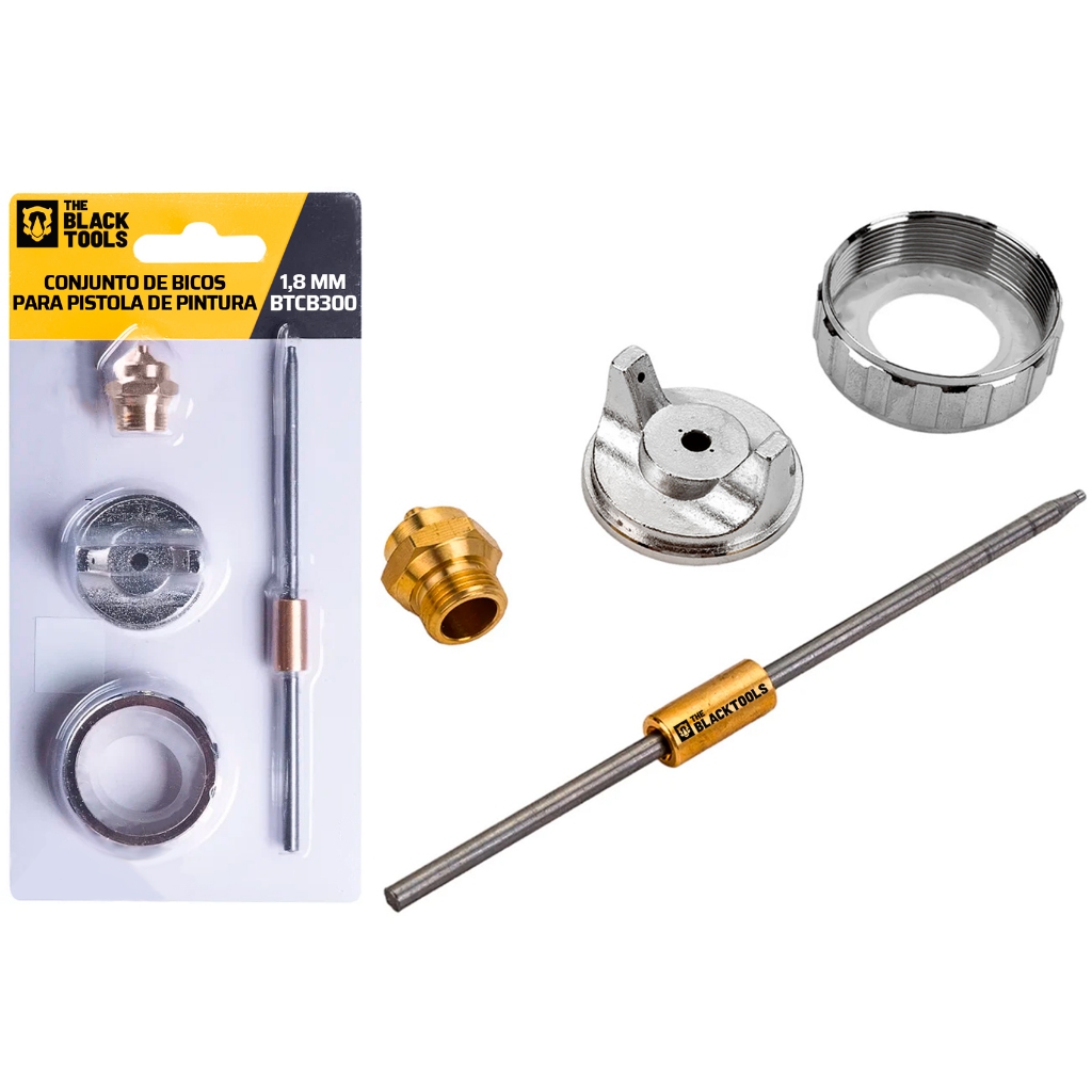 Kit Reparo Pistola de Pintura 1.8 Completo Bico Bocal Capa Agulha The Black Tools em Oferta na Shopee