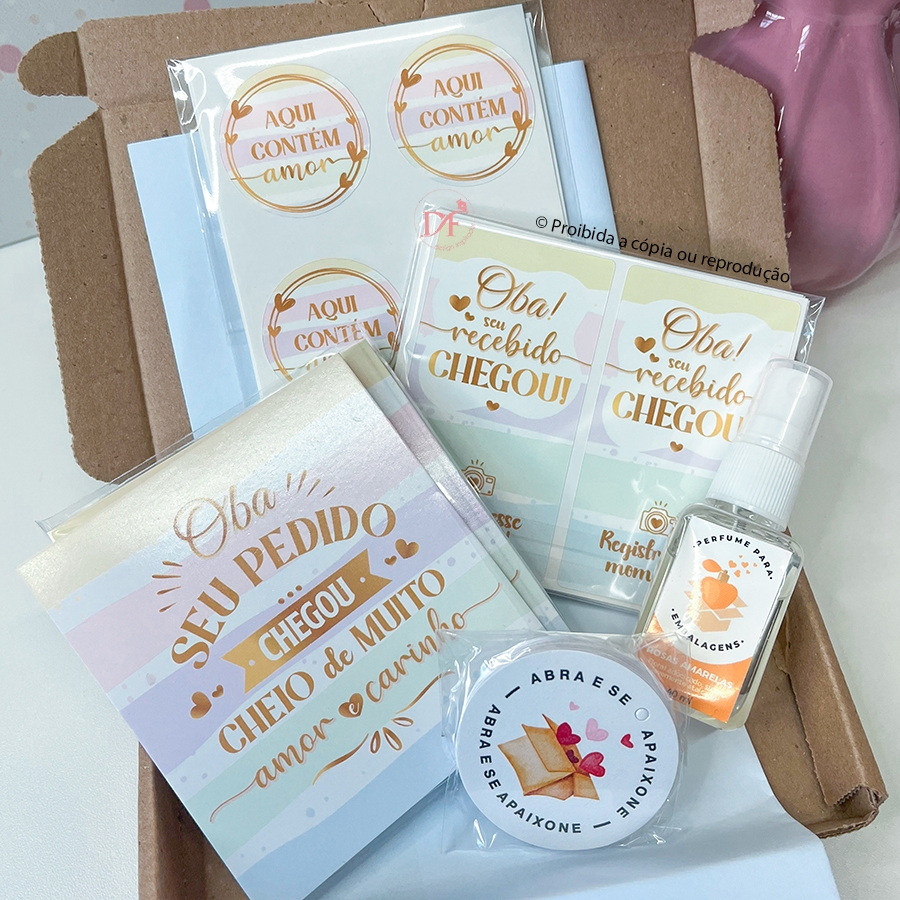 Kit Empreendedora CANDY COLORS - Agradecimento ao cliente, lacre, tags, balas, adesivos e perfume
