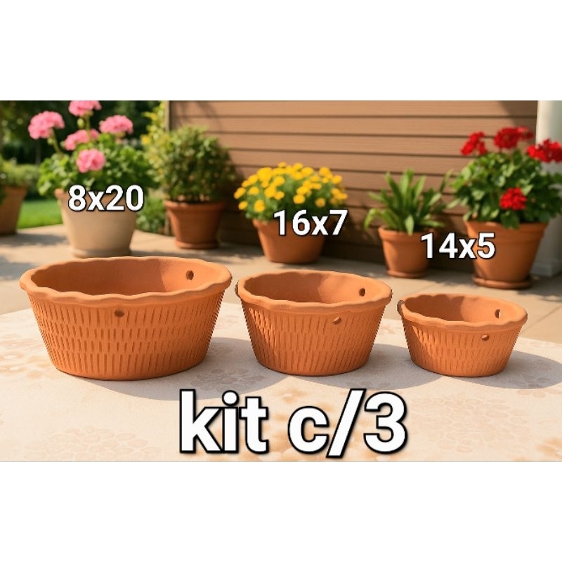 Vaso de Barro Ane - Kit com 3 peças