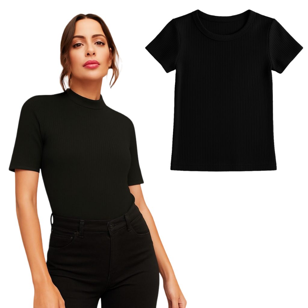 Kit 2 Camiseta Feminina Canelada básica Blusa feminina Estilosa ribana Camisa T-Shirt Premium