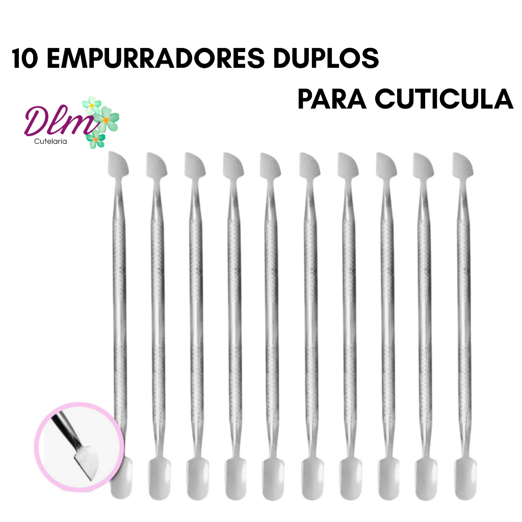 Kit 10 Espátulas Dupla Empurrador Inox Profissional Manicure e Pedicure Slim em Oferta na Shopee