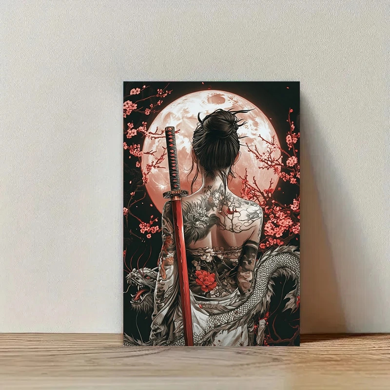 Quadro Decorativo Arte Japonesa Mulher Samurai com Espada | MDF 3mm | 30x20 e 60x40 | Sala e Hall