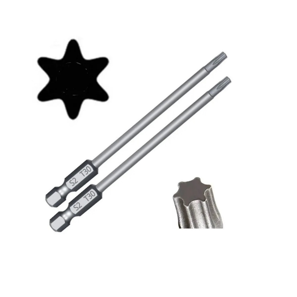 2 Ponteiras Bits Torx Longos Pontas T30 Para Parafusadeiras
