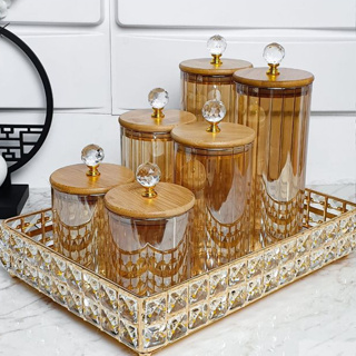 Conjunto Potes de Vidro com Tampa Bambu Cristal Porta Mantimentos Cozinha 3 Peças em Oferta na Shopee