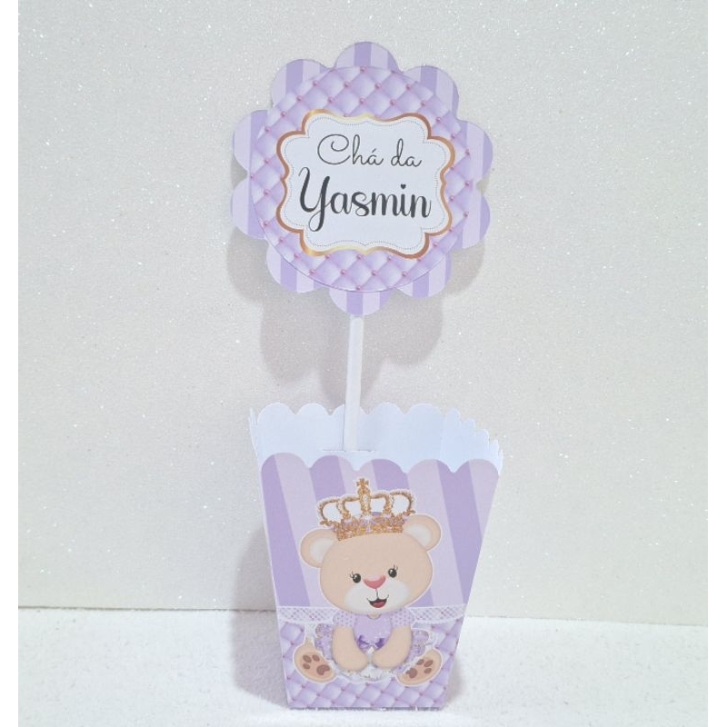 Centro de mesa PEGUE E MONTE Cachepot, Lembrancinhas para festa de aniversário- Ursinha Realeza Lilás