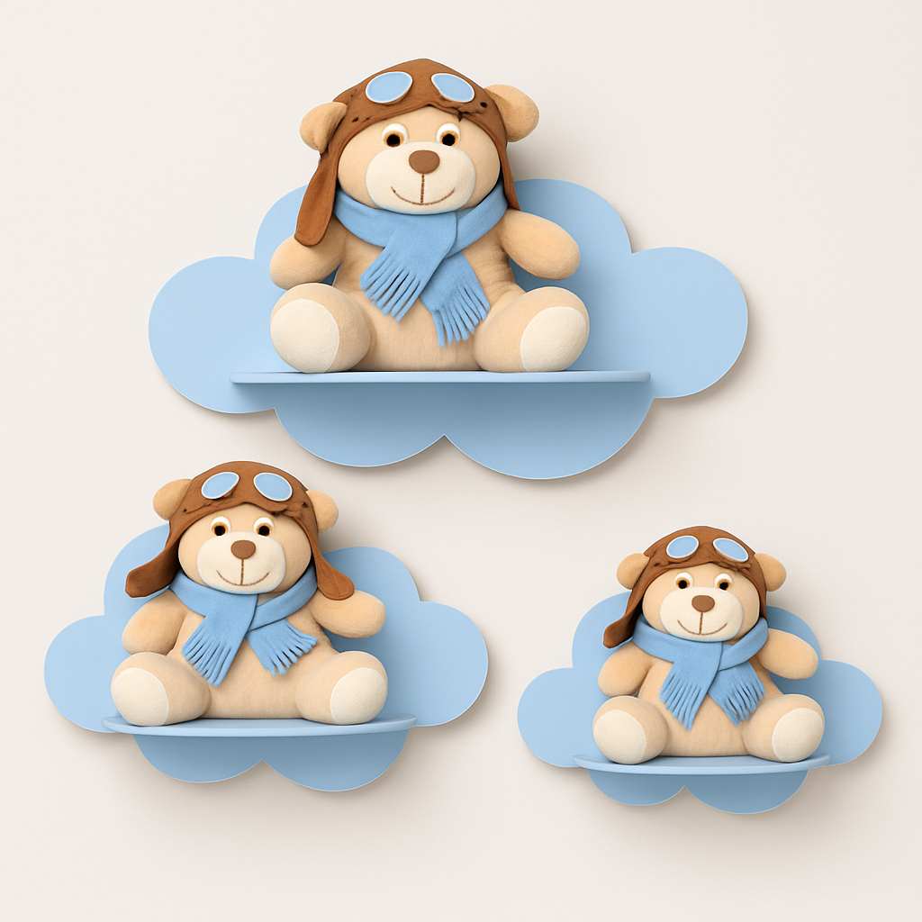 Kit Prateleira Nuvem MDF - 3 Peças (P, M e G) - Azul