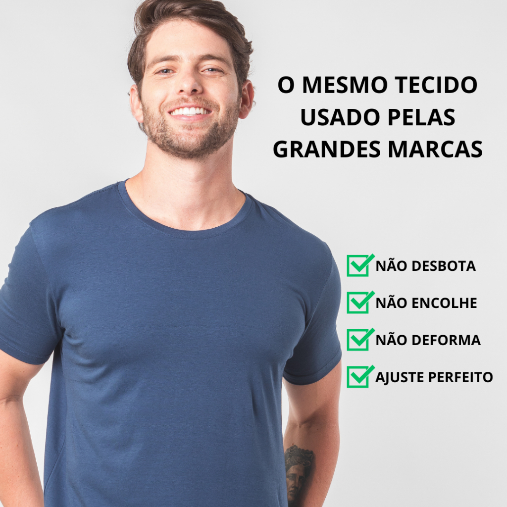 Camiseta Masculina Azul Algodão Egípcio Slim Básica com Elastano Gola Redonda e Gola V em Oferta na Shopee