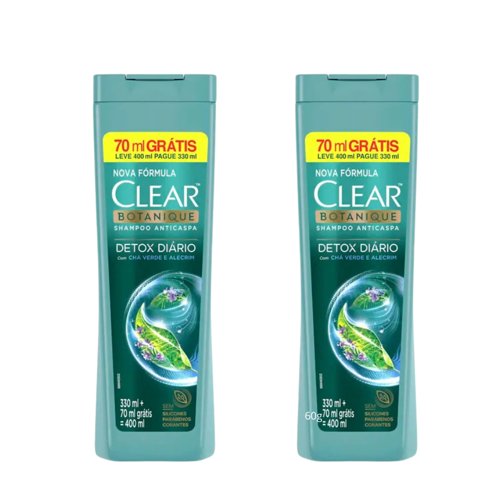 Kit 2 Unidades - Shampoo Clear Men Detox Diário 400ml | Anticaspa | Leve 400Ml Pague 330Ml
