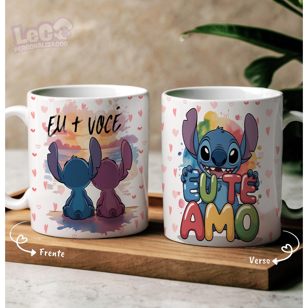 Caneca Stitch Dia dos Namorados - Caneca Namorados Stitch - Caneca Stitch e Angel - Caneca Stitch Eu Te Amo