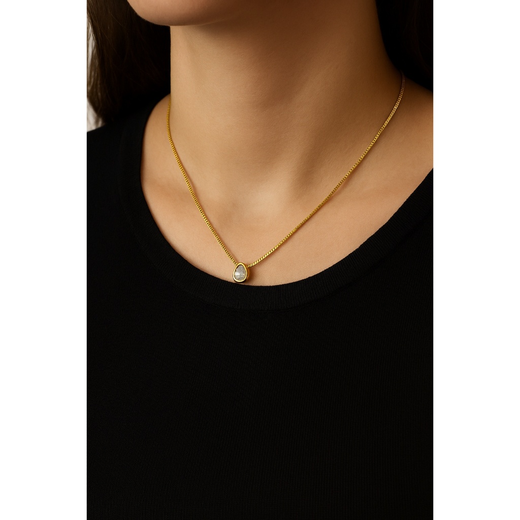 Corrente Feminino Veneziana 45cm Ponto De Luz Gota Banhado A Ouro