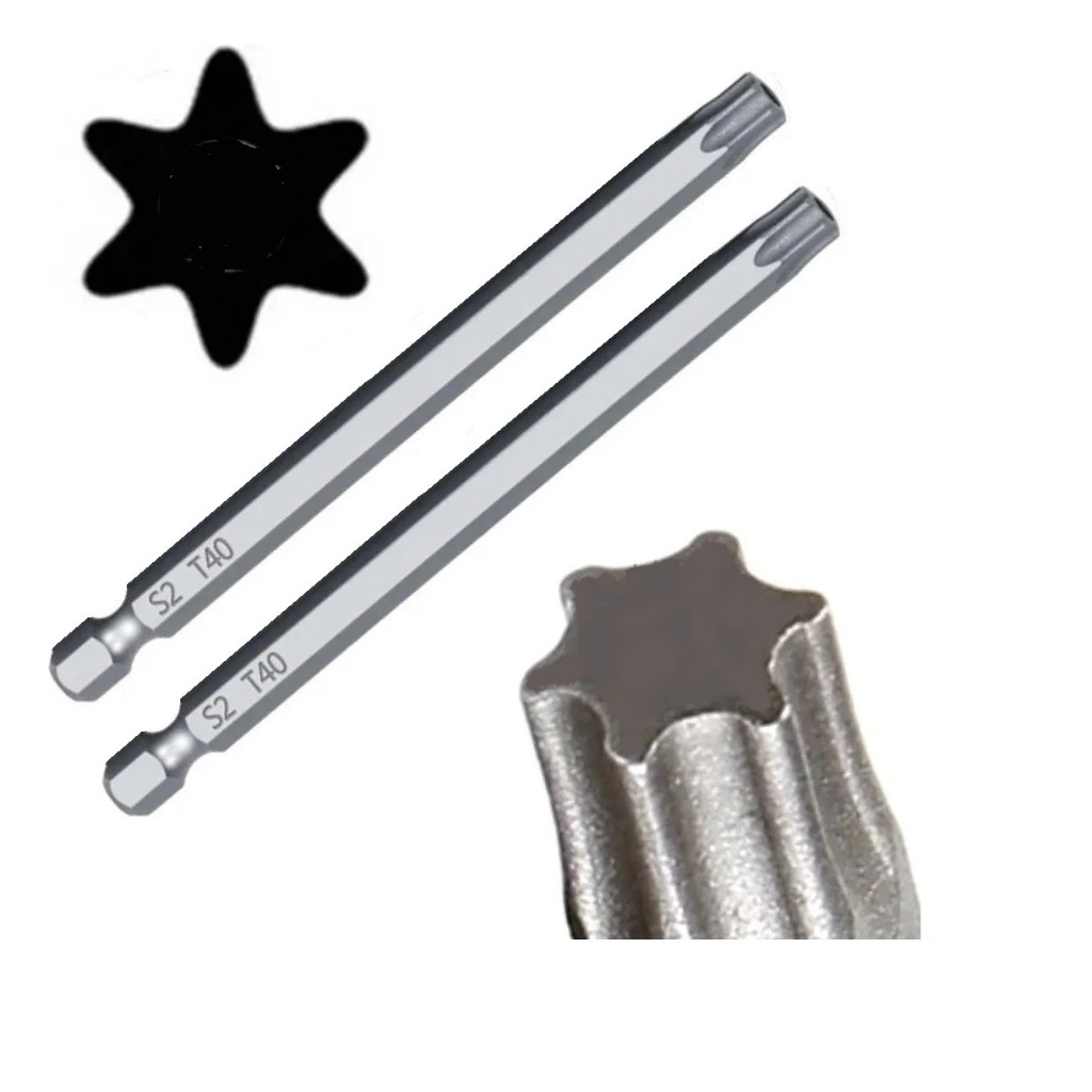 2 Ponteiras Bits Torx Longo Ponta T40 x 75mm Para Parafusadeiras