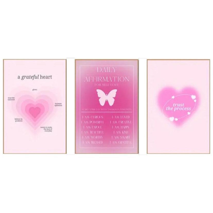 Quadros decorativos Aura angel number vibes rosa minimalista 3 peças para quarto e sala