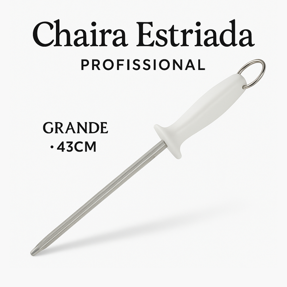 Chaira Estriada Profissional Inox 43cm Grande para Afiar Facas, Cutelos, Faca Açougueiro, Cozinha