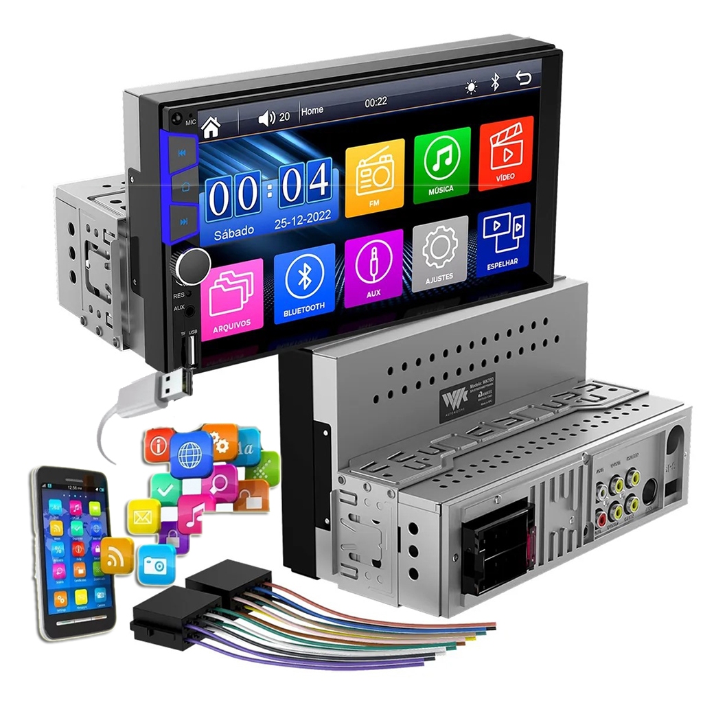 Central Multimídia Universal Mp5 Bt 1 Din 7 Pol Espelha Dvd em Oferta na Shopee
