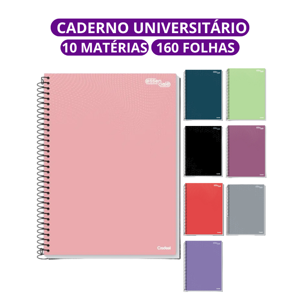 Caderno Universitário Capa Dura 10 Matérias Com 160 Folhas Preto Rosa Escolar Credeal em Oferta na Shopee
