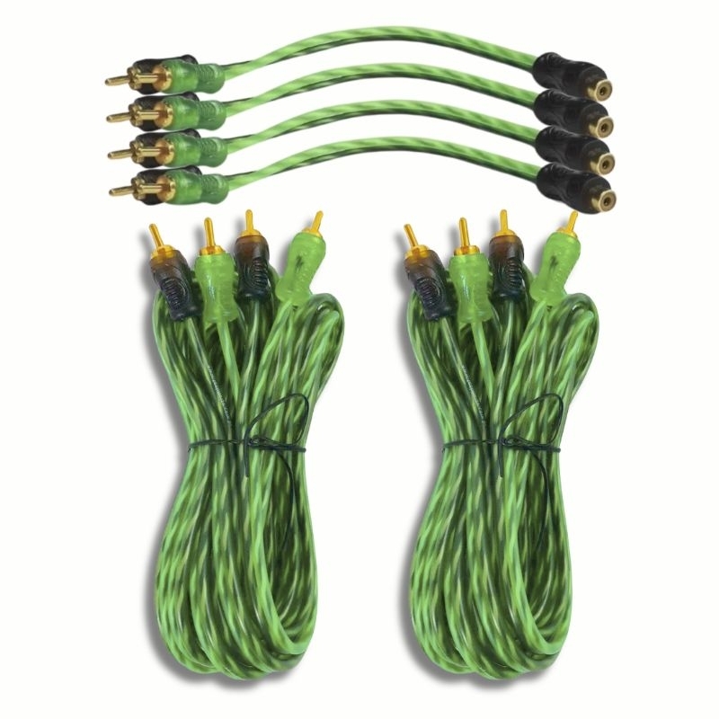 Kit 2 Cabo RCA 5m + 4Y 20cm Serie 200 PRO Injetado 4mm Technoise Som Automotivo Caixa Bob Flexível radio para carro