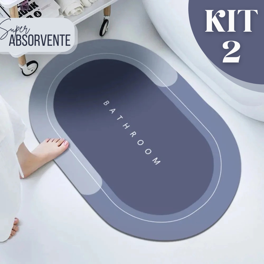 Kit 2 Tapete Absorvente de Secagem Rápida Atiderrapante de Banheiro Porta de Entrada