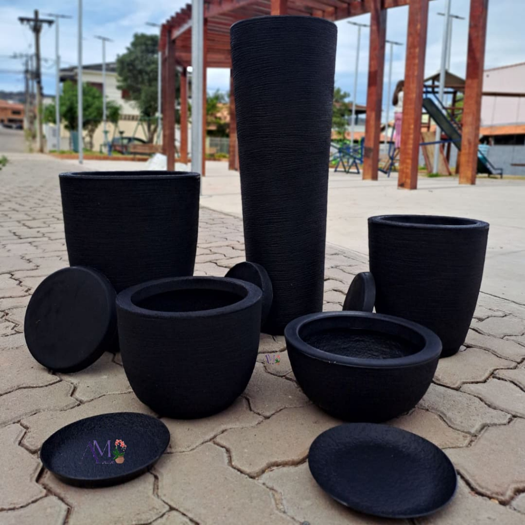 Kit 5 Vasos Polietileno Coluna Bojo N1, N2 e N3 + Bacia Mine + Ibiza Grafiata Para Plantas ou Flores Casa Luxo Decor em Oferta na Shopee