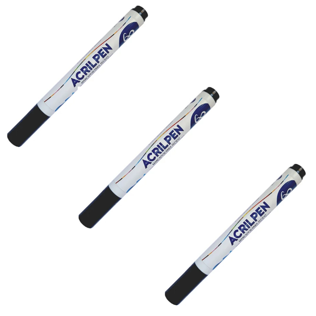 Kit 3x Caneta para Tecido Acrilpen Acrilex - Preto