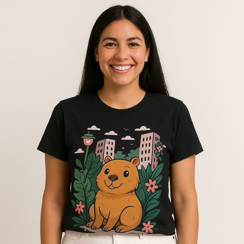 Camiseta Feminina Capivara Fofa 🐾 – 100% Algodão, Confortável e Estilosa!