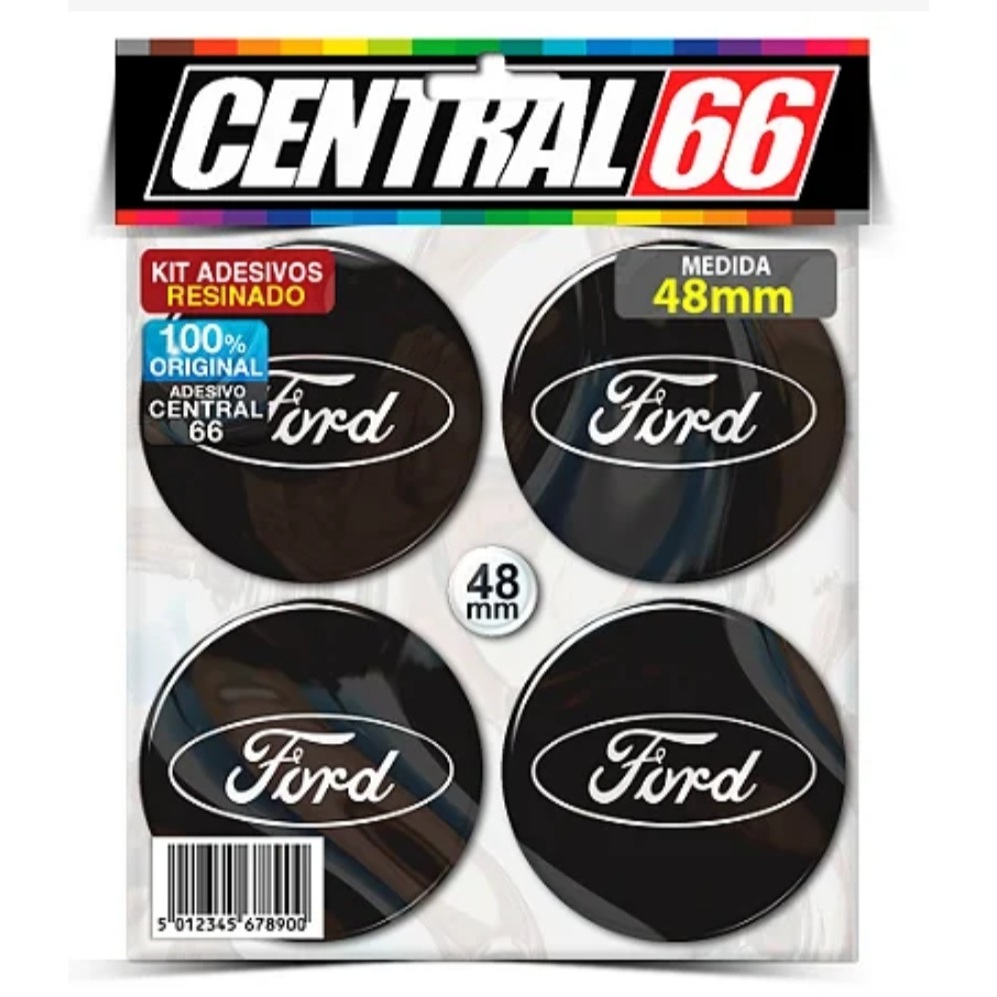 Jogo Emblema Adesivo Centro de Roda 48mm Ford Edge Preto Resinado