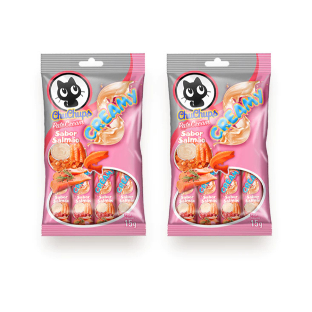 Petisco Para Gatos ChuChups Cream Pacote com 4 Tubos de 15g Sabores Salmão Frango Atum Original