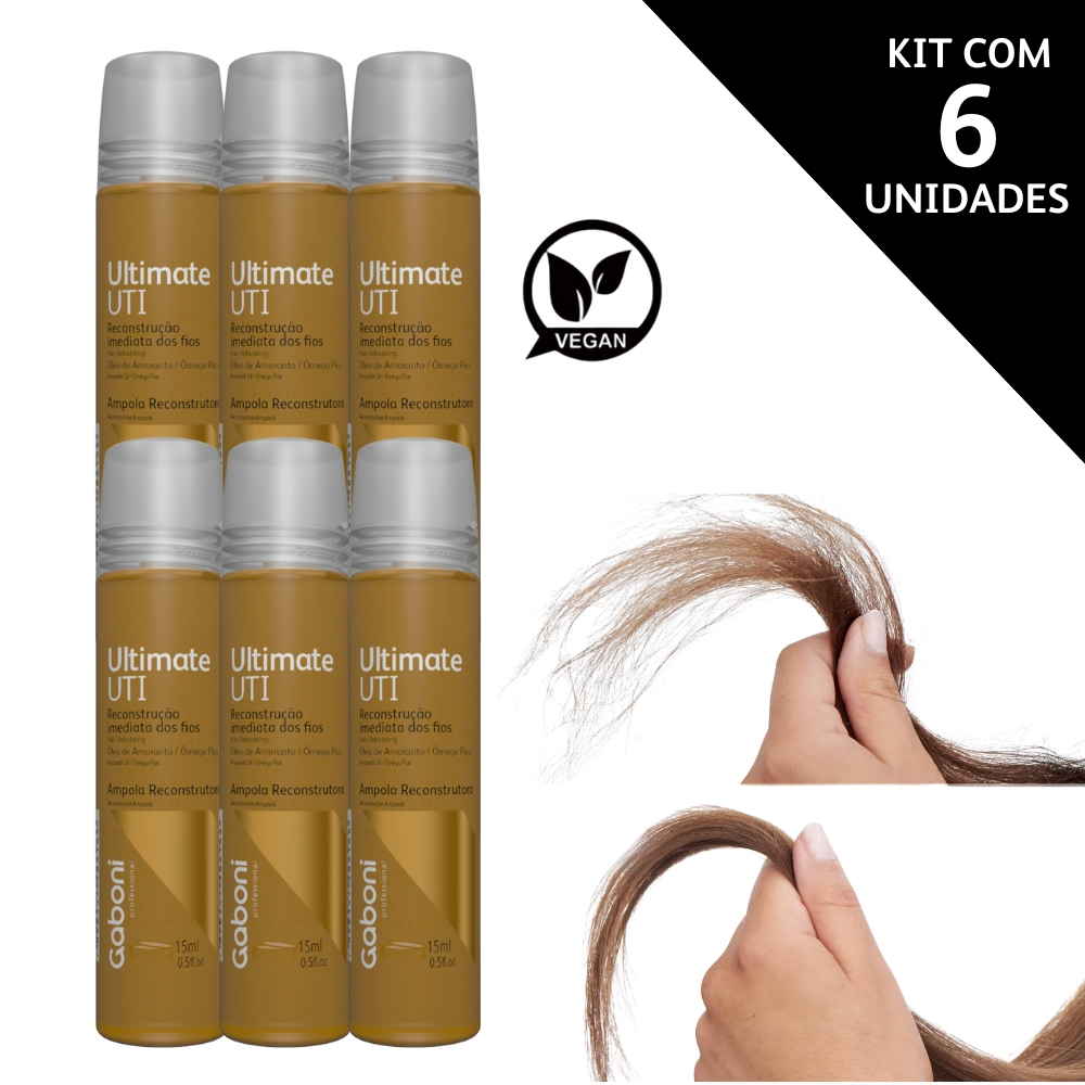Kit Ampola Reconstrução Imediata Ultimate UTI - Caixa com 6 Unidades Gaboni Professional em Oferta na Shopee